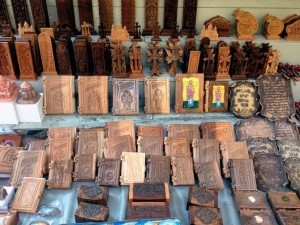 Bibles made of wood, crosses